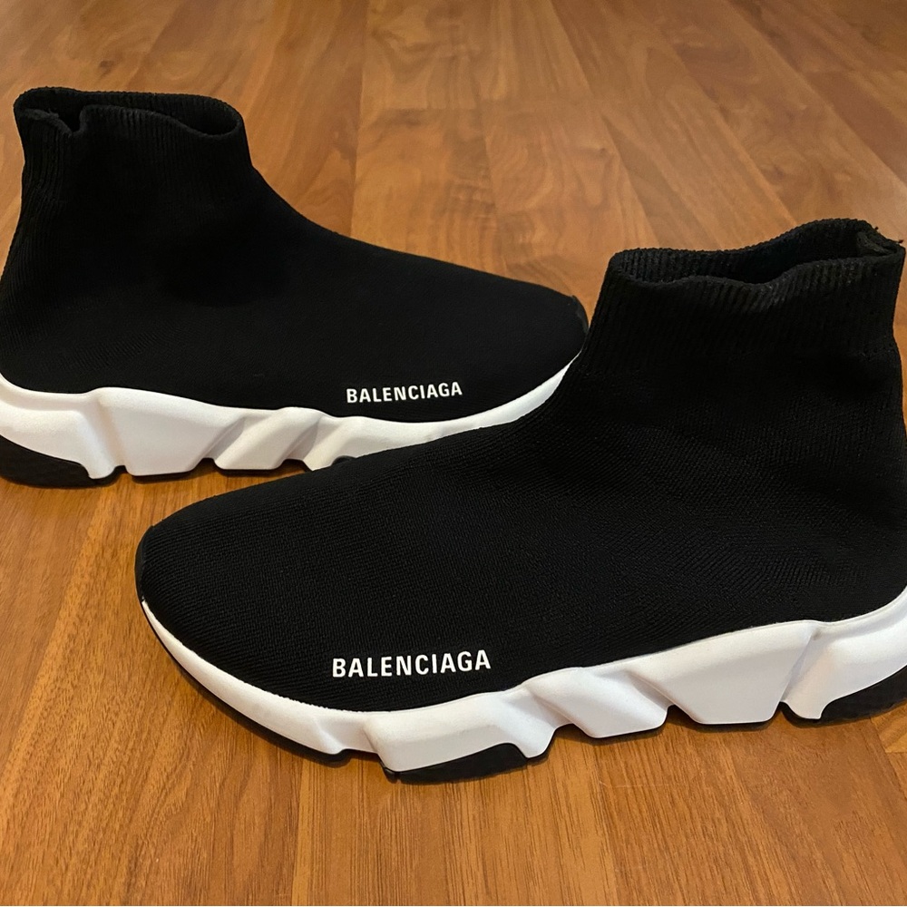 Balenciaga Black and White Knit Sneakers